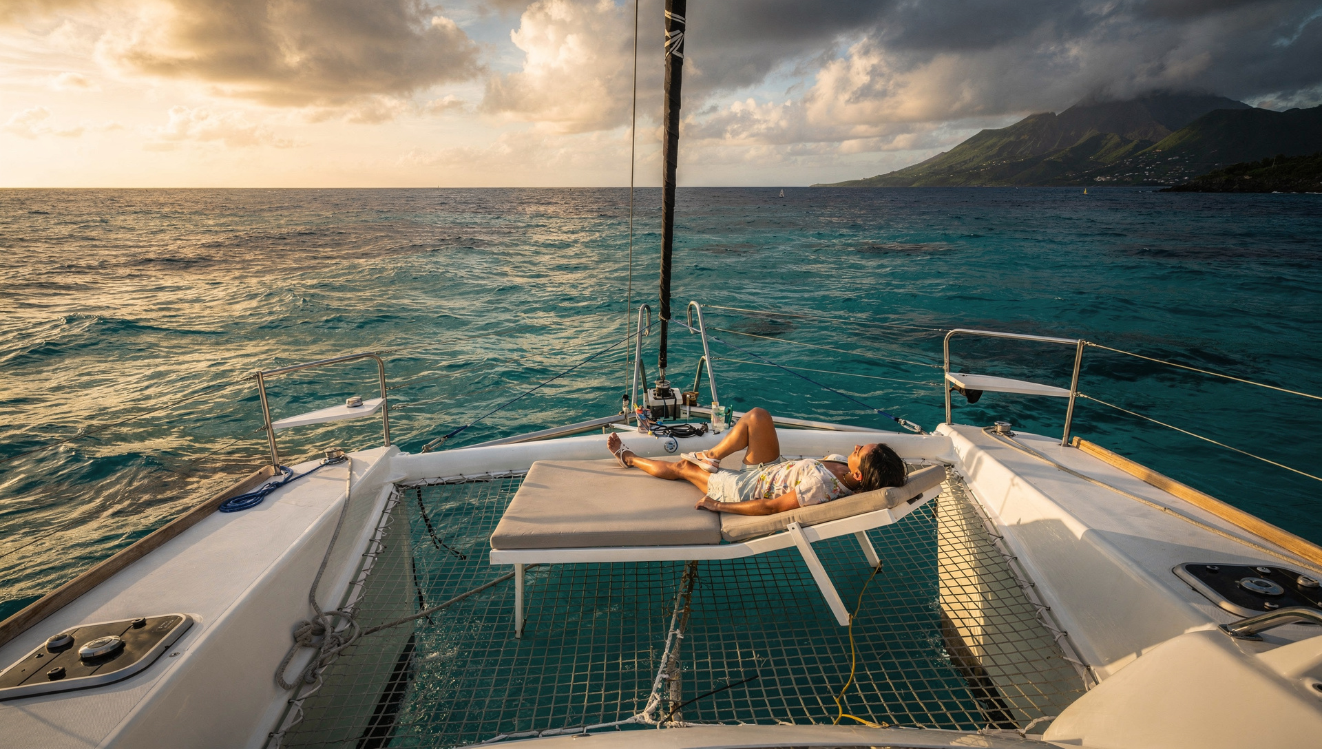 Moment de calme pendant une navigation en catamaran
